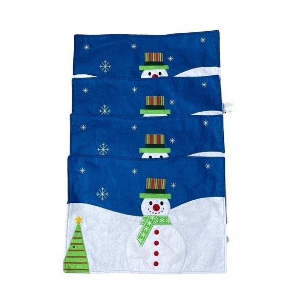 4 Unbranded Felt Placemats Snowman Winter Christmas Blue Green White - Picture 1 of 6